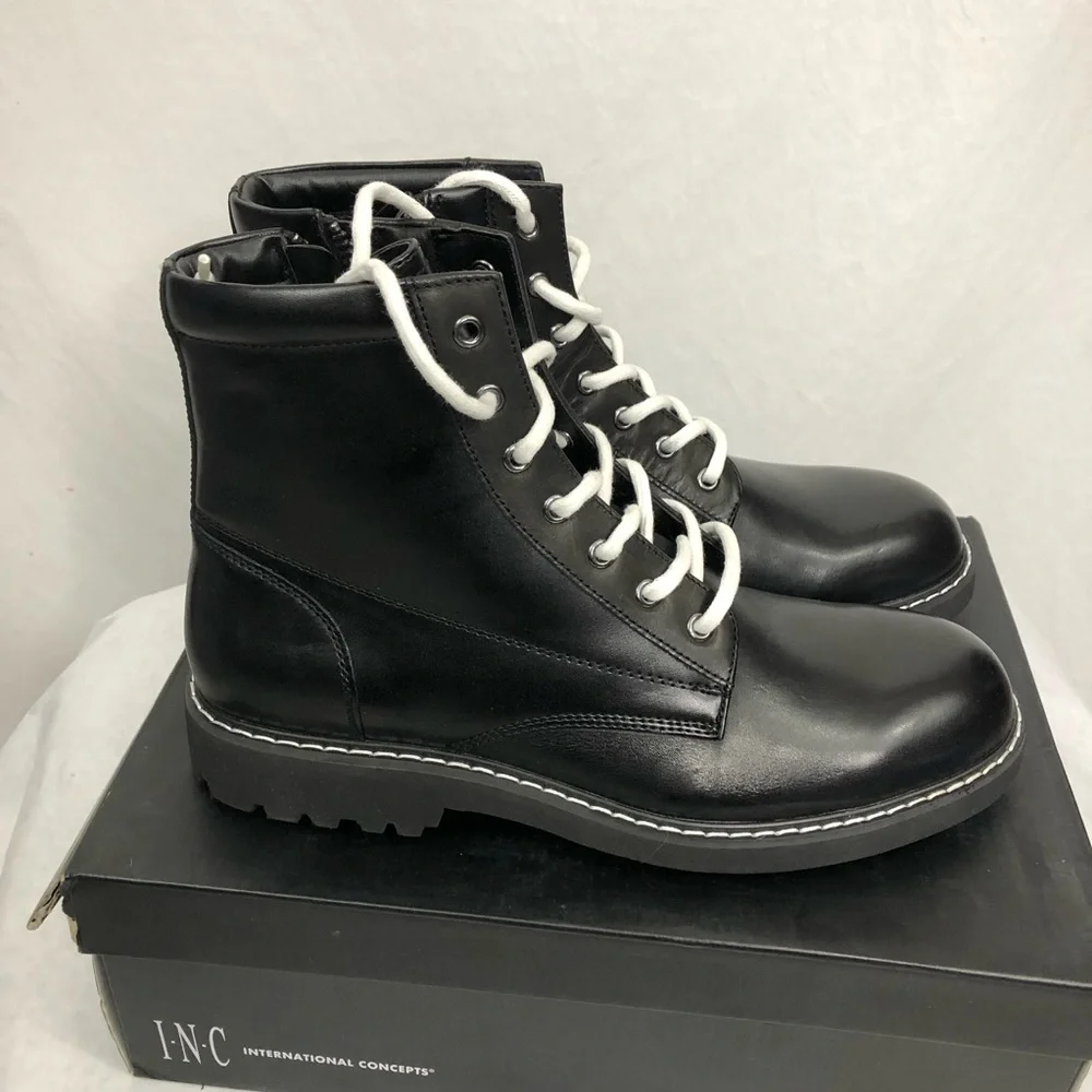 NEW INC International Concepts Leather Mens Ivan Lace Up Boots, Size 7, Black
